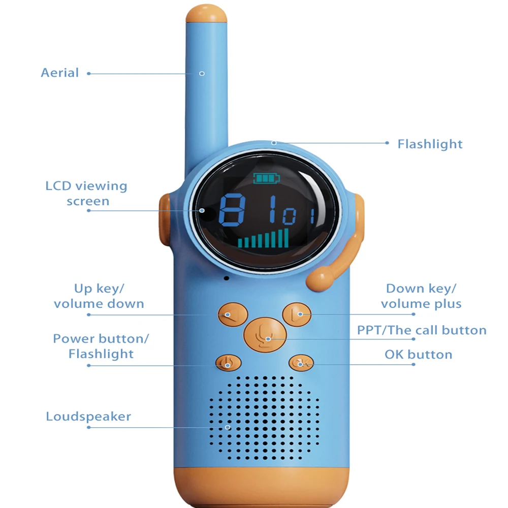 2PCS Kids Walkie Talkie LCD Screen LED Flashlight 22 Channels Intercom Distance 1.5-3KM Parent-child Interaction Christmas Gifts 5