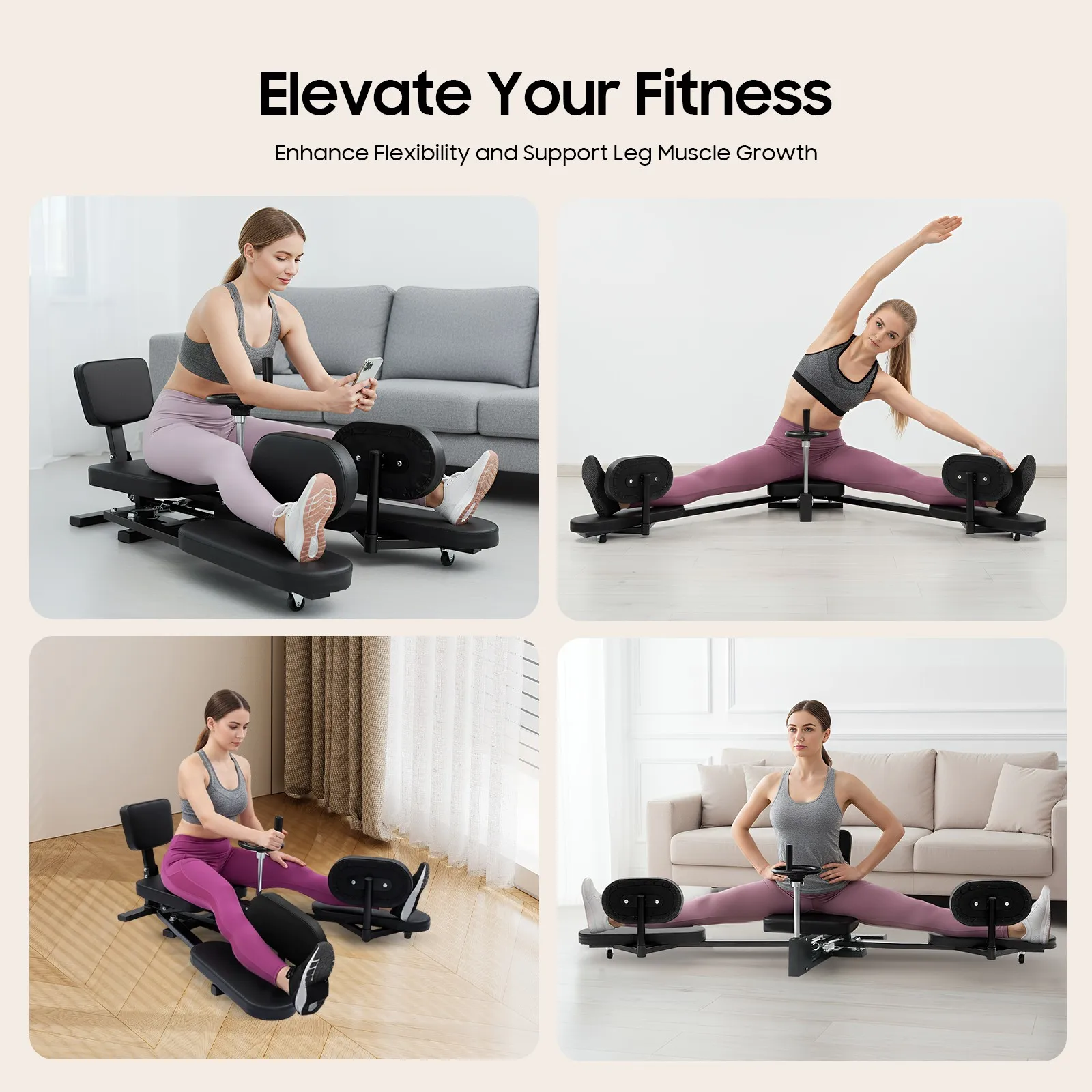 Stretching-Trainer für Zuhause, Fitnessgerät, horizontale Split-Maschine, verstellbarer großer PU-Sitz für die Beinmuskulatur_voghion.com