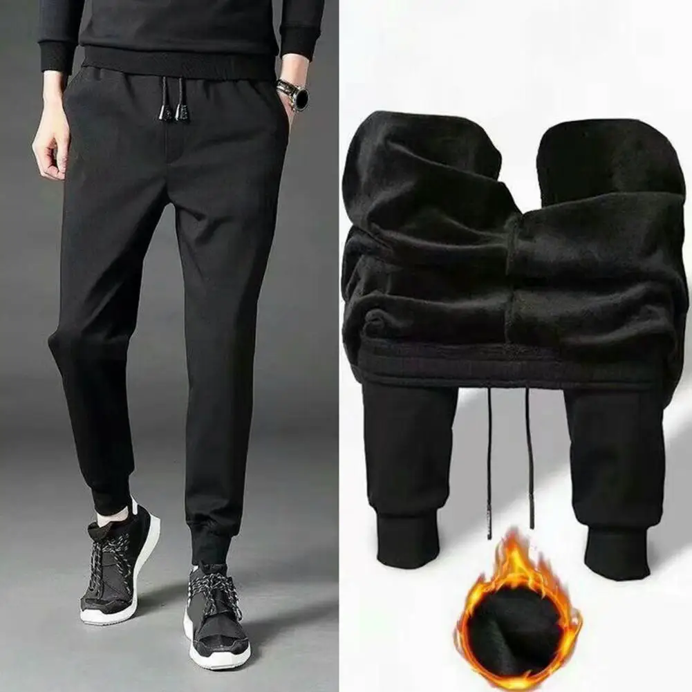 

Ergonomic Design Sweatpants Warm Fleece-lined Men's Jogger Trousers Elastic Waist Drawstring Pockets Ideal for Autumn/winter