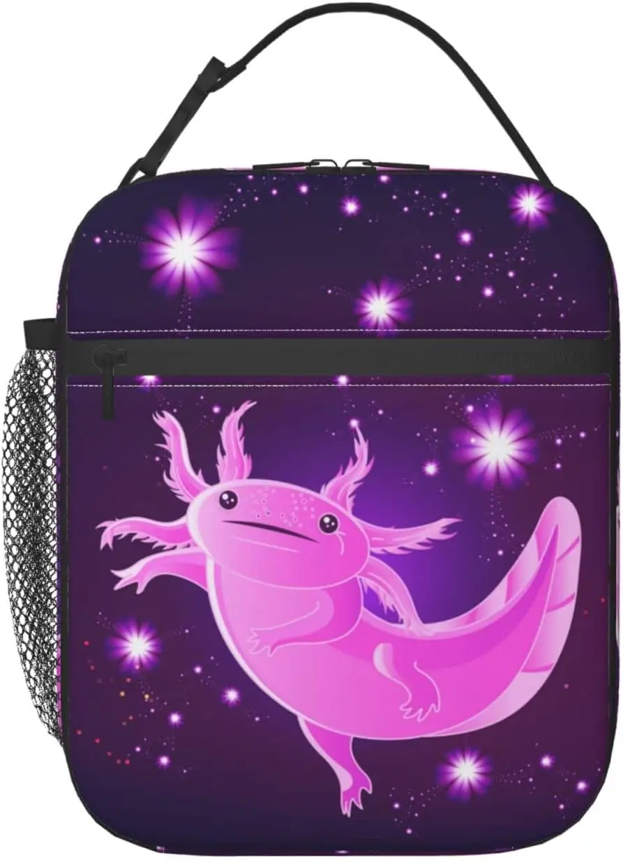 

Purple Axolotl Lunch Box Reusable Insulated Totes Lunch Bags Thermal Cooler For Boy Girls School Work Beach Picnic Travel