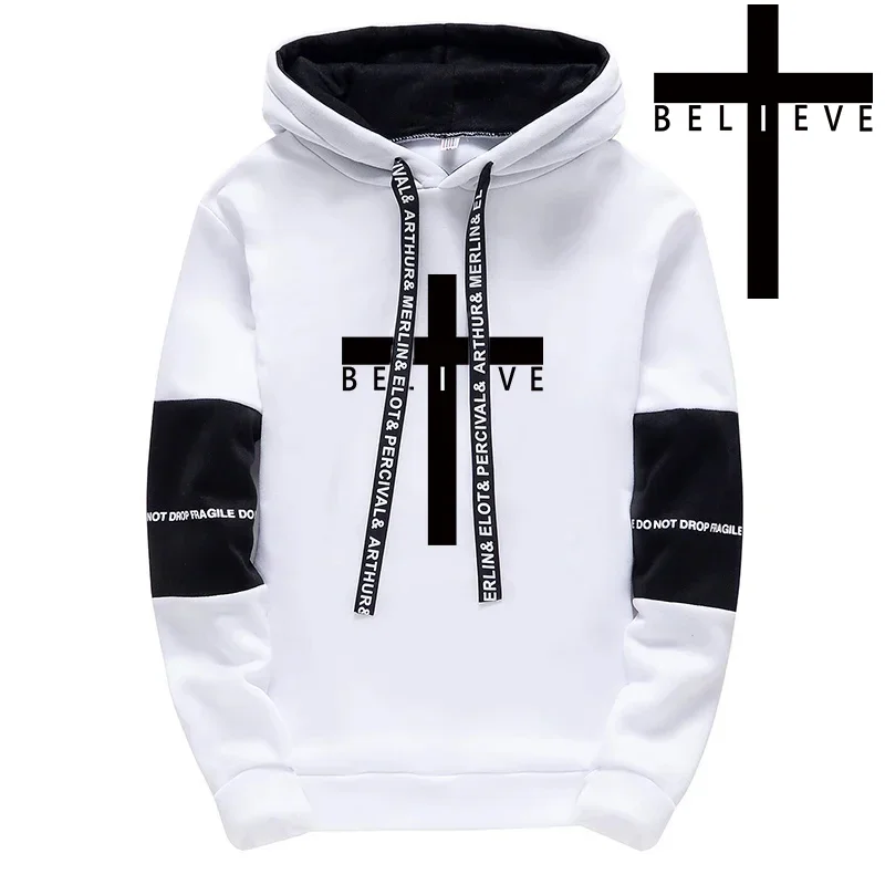 Black White Hooded Sweatshirt Sportswear Tracksuit for Men