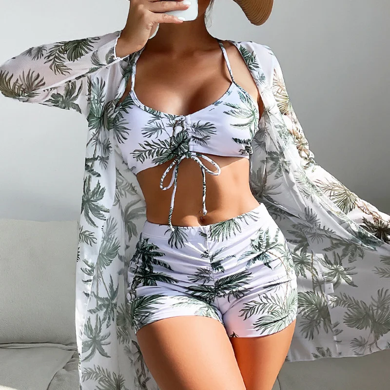 Summer Print Swimsuits Tankini Sets Female Swimwear Push Up For Beach Wear Three-Piece Bathing Suits Pool Women's Swimming Suit 1