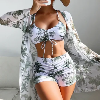 Summer Print Swimsuits Tankini Sets Female Swimwear Push Up For Beach Wear Three-Piece Bathing Suits Pool Women's Swimming Suit 1