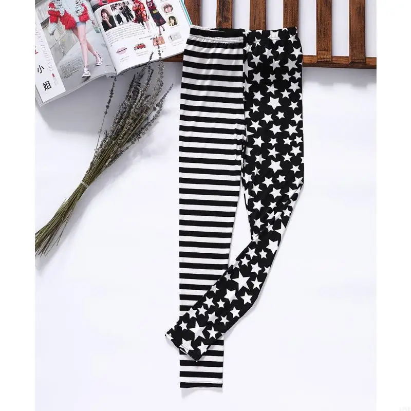11UE Women Stripe+Stars Tights Leggings Elastic Waist Stretch Pencil Pants Jeggings