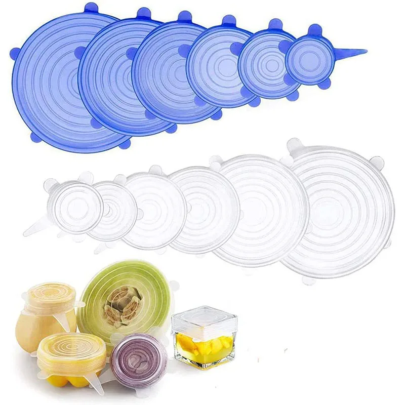 

6 Pcs Silicone Stretch Lids Reusable Airtight Fruit Food Wrap Covers Keeping Fresh Seal Bowl Stretchy Wrap Preservation Cover