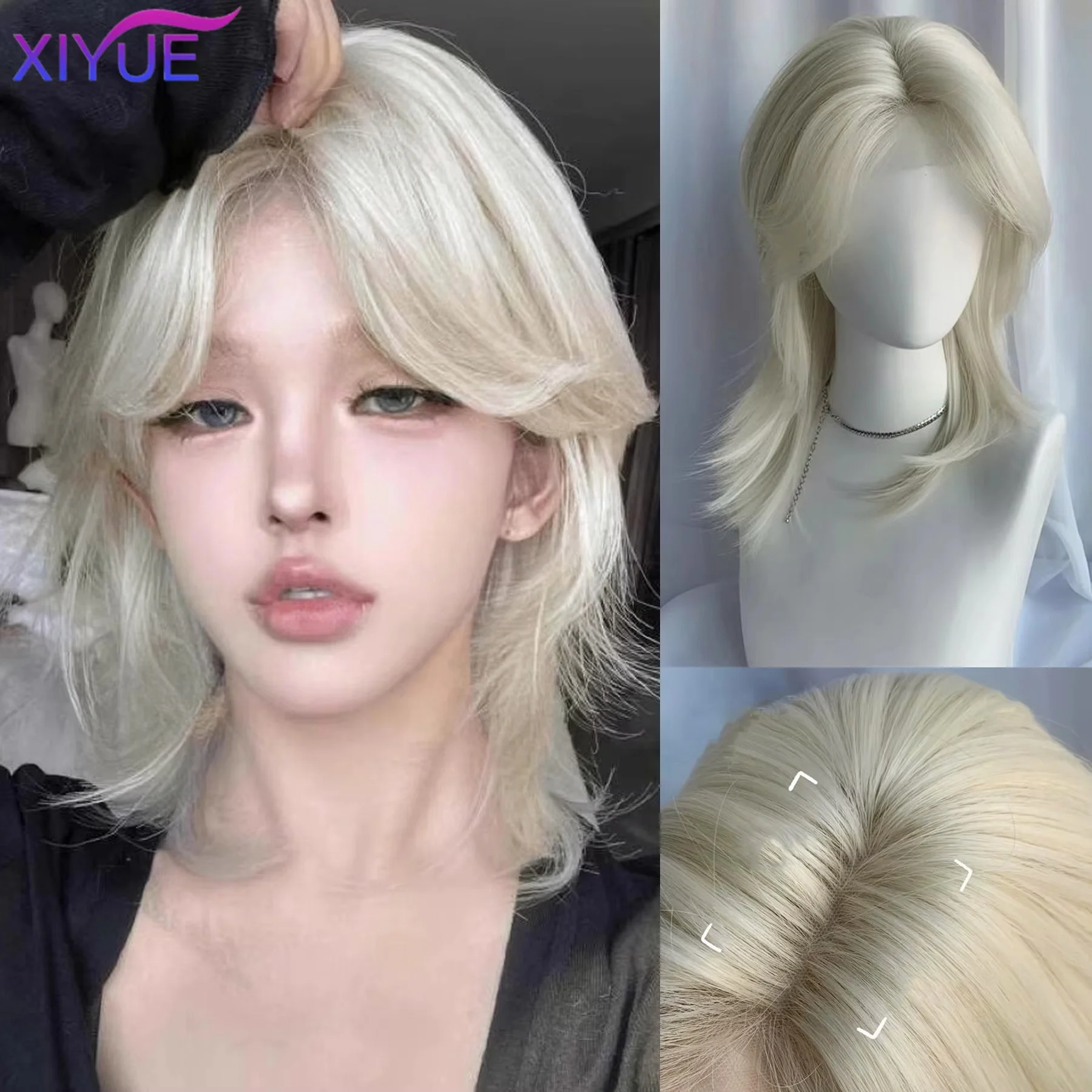 Lolita Synthetic Wig Forehead Lace Wolf Tail Short Curly Hair White Gold Layering Daily Fluffy Wig Full Head Unisex Daily Hallow lace front wig lace wigs synthetic wigs womens synthetic wigs
