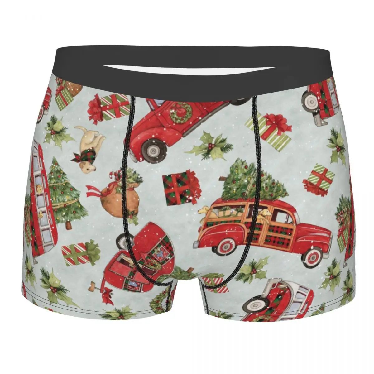 

Man Merry Christmas Underwear New Year Red Truck Humor Boxer Shorts Panties Homme Mid Waist Underpants Plus Size