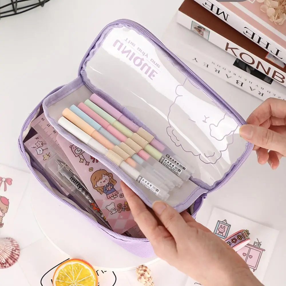 

Children Large Capacity Makeup Cosmetic Bags Korean Style Bear Pencil Bag PVC Stationery Bag Desktop Storage Bags Pencil Pouch