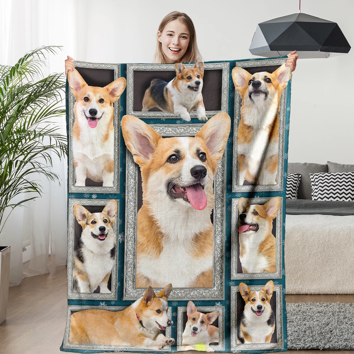 

BlessLiving Kawaii Corgi With Tongue Out Flannel Throw Blanket Lovely Dachshund Shepherd Rottweiler Pattern Blanket For Kids Bed