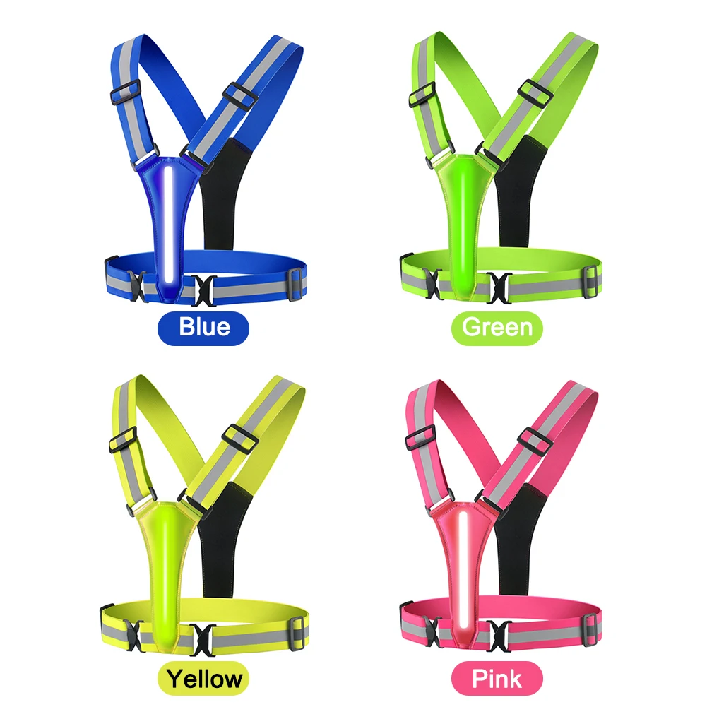 LED 사이클링 안전 조끼 USB 충전식 반사 러닝 사이클링 안전 조끼 어린이 성인용 높은 가시성 경고등