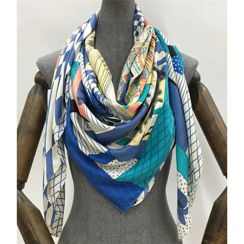 2022 Autumn Winter Oversized Scarf Animal Palace Scarves Poly Twill Silk Blend Shawl 51 x 51In