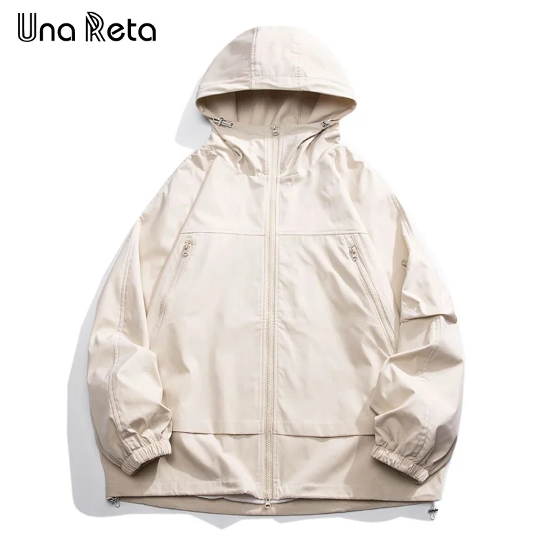 

Una Reta Oversized Hooded Jacket Autumn New Harajuku Men Clothing Streetwear Hip Hop Waterproof Hiking Couple Windbreaker Coat
