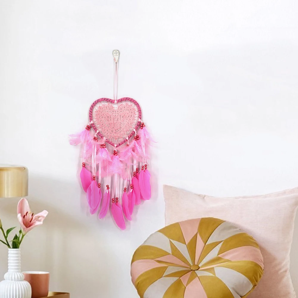 Love Heart Dream Catcher Pendant Feather Car Decor Pendant LED Light Handmade Art Crafts Romantic Beautiful for Girlfriend Gift 5