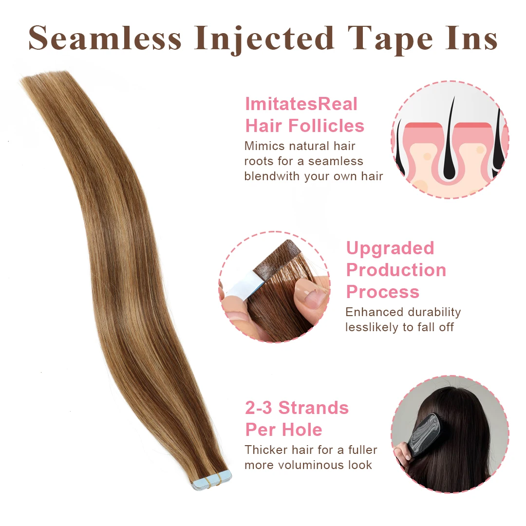 16-20 Zoll Tape-in Echthaarverlängerung, glattes brasilianisches Echthaar # 60 20 Stück/40 Stück 30g Haarverlängerungen 100% Echthaar – Detail 2