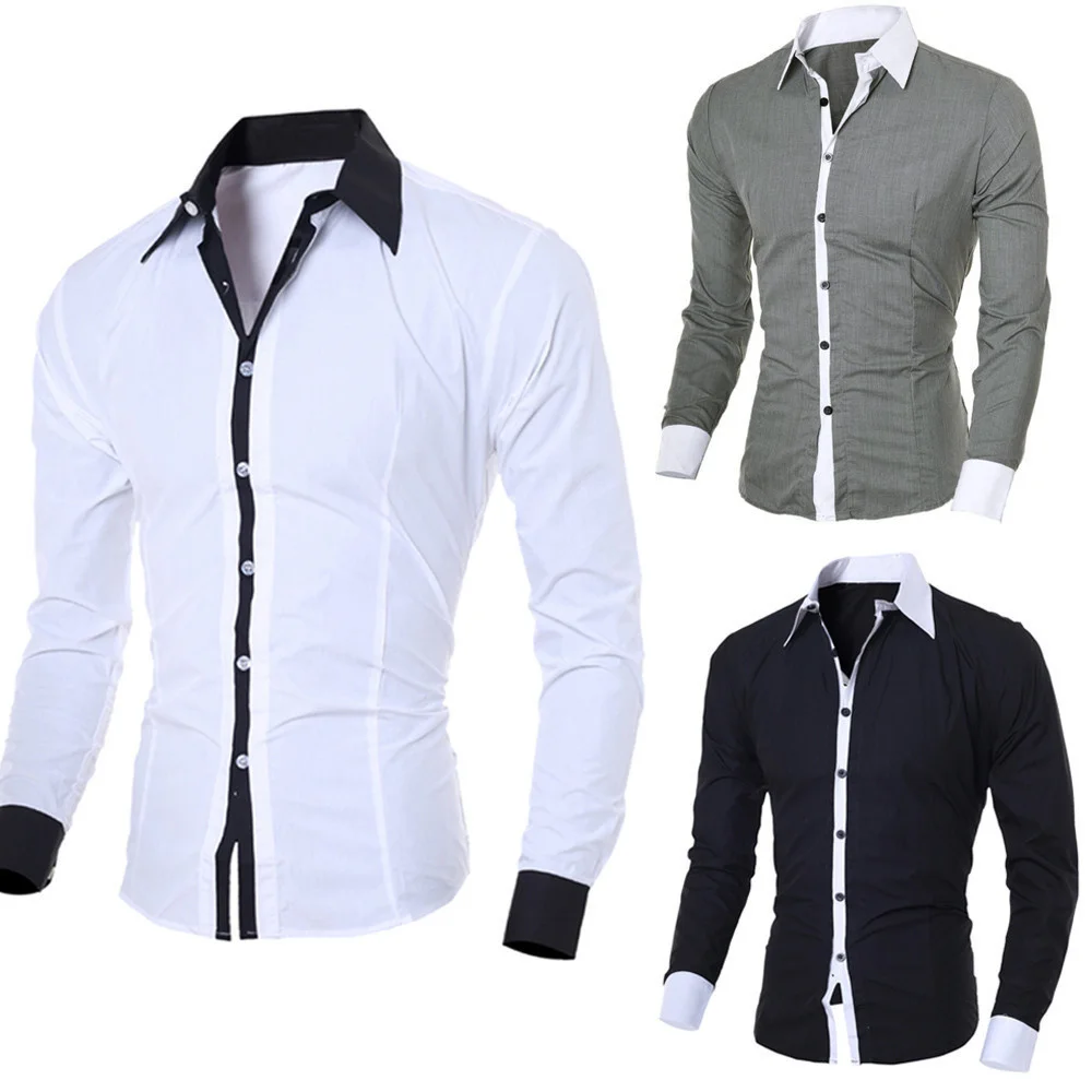 

Men's Slim Fit Casual Collar Long Sleeved Shirt Business Streetwear Stitch Blouse Men Soild Breathable Comfortable Shirts