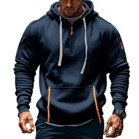 Autumn and Winter New Men's Outdoor Sports Tooling Wind leisure comfortable solid color arm pocket zipper long-sleeved hoodie 2