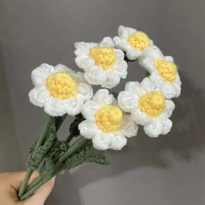 Description Picture 4 of item1PC Knitted Finished handmade DIY roses Daisy Fake Flowers Bouquet Wedding Party Decoration Hand Knitting Crochet Woven Bouquet