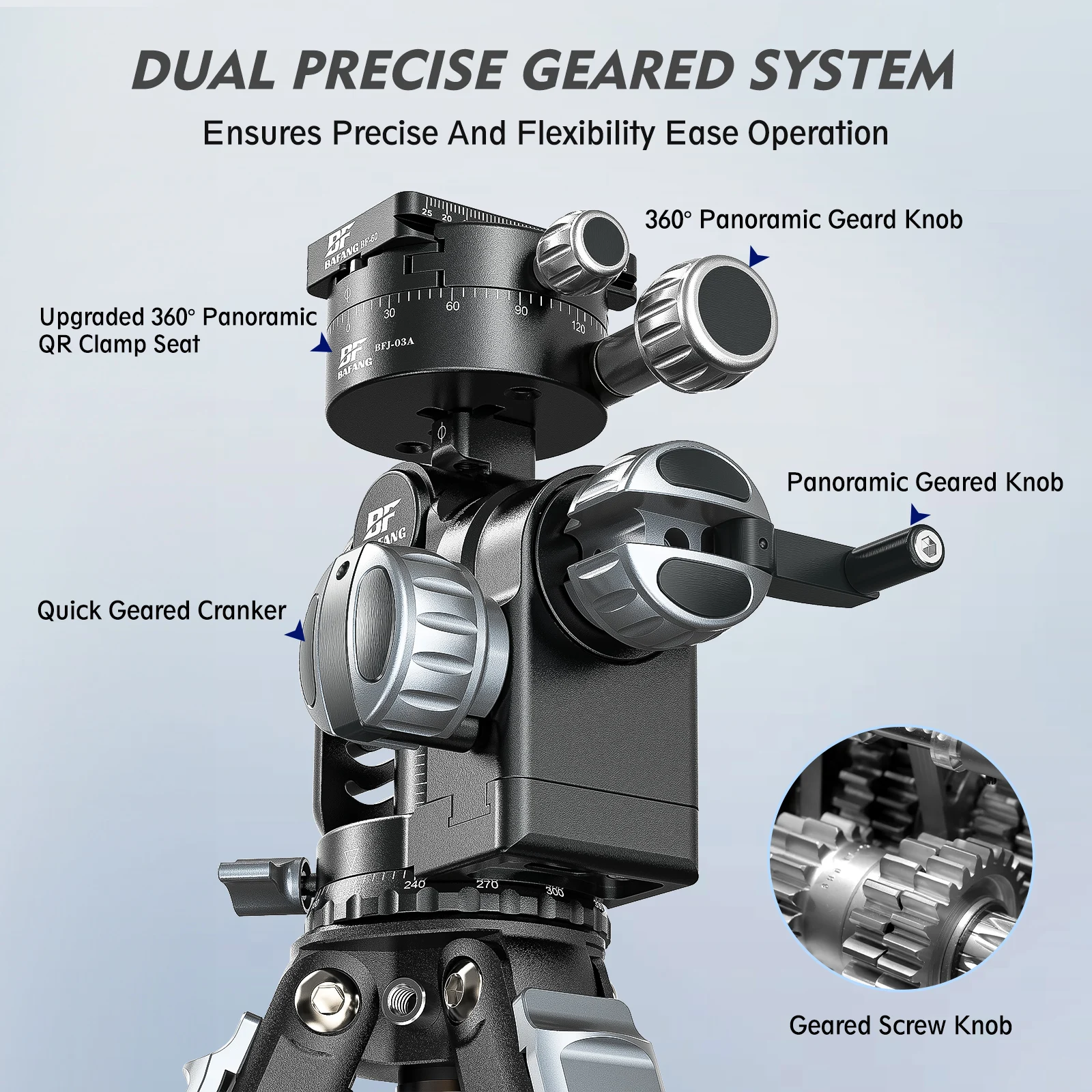 Versatile Geared Tripod Heads with Precise Adjustment Knob
