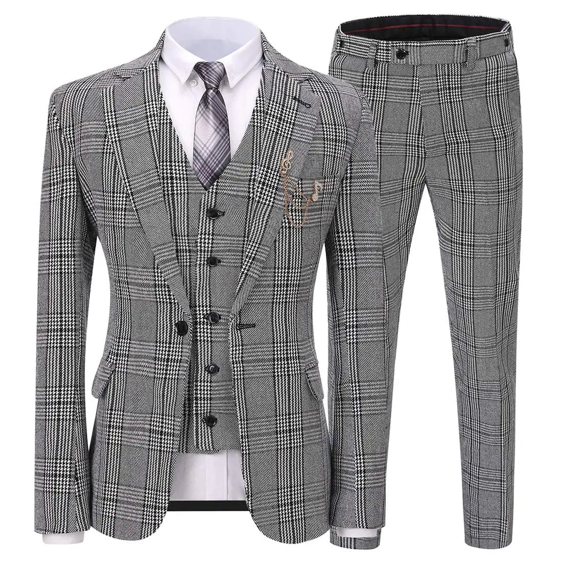 Men's Houndstooth Three Pieces Suit One Button Notch Lapel Tuxedos for Prom Groom Business Tuxedos men suits wedding prom suits
