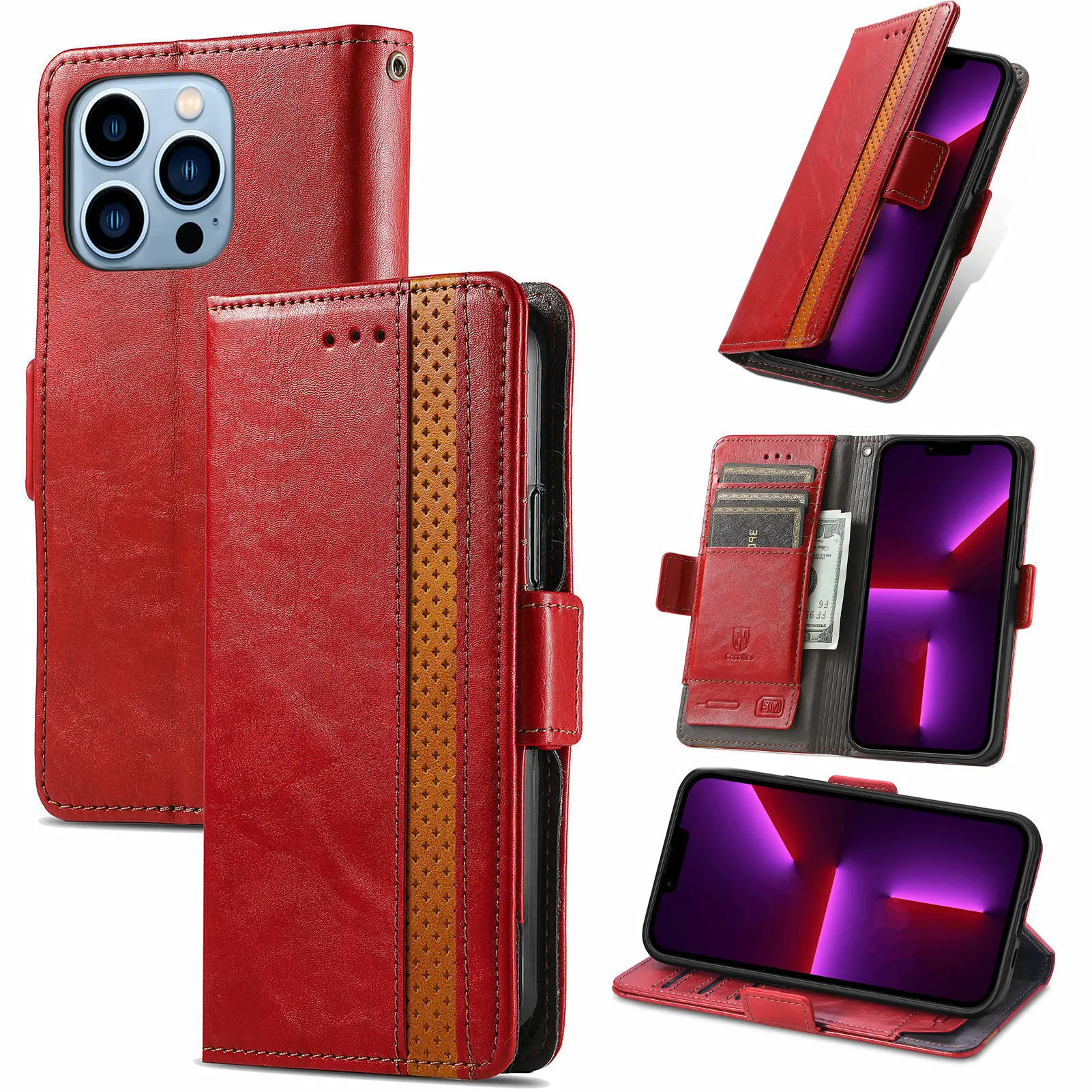 Premium RFID Blocking Leather Wallet Case with Wireless Charging and Card Slots