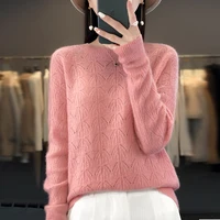 BELIARST vêtements pour femmes pull printemps et automne nouveau tricoté haut creux 100% laine mérinos col rond pull pull en cachemire 2