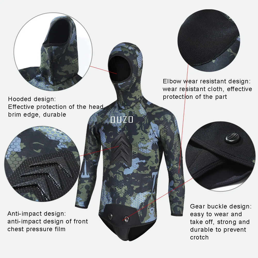 5MM Neoprene Spearfishing Wetsuit Men Open Cell Camouflage Diving Suit 2pcs Set for Hunting,Scuba Dive Scuba Diving Kitesurfing