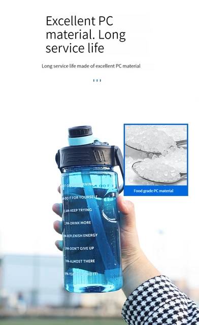 Bouteille d'eau de 1/2 gallon avec couvercle, bouteille d'eau de motivation  avec paille, (bouche large) Tritan sans BPA Bouteille d'eau de sport pour  fitness, gym, sports de plein air,1.5L-bleu