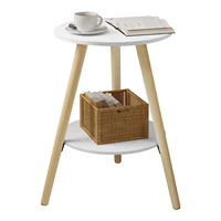 Table basse ronde EUGAD avec 2 étagères, petite table d'appoint blanche avec espace de rangement, table de chevet pour canapé, salon, chambre à coucher 1