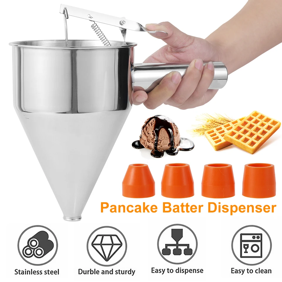 Pancake Batter Dispenser Funnel Cake Dispenser with Stand Stainless Steel Batter  Dispenser Multi-Caliber Baking Tool Multi-Purpose Cake Decorating Tool for  Kitchen Baking Pancake 