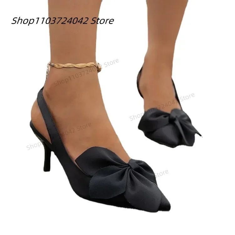 New Women's Shoes Pointy Light Mouth Orange Shoes Bow with Fashion Sexy Solid Color Banquet Fashion High Heels Bow Decoration 6