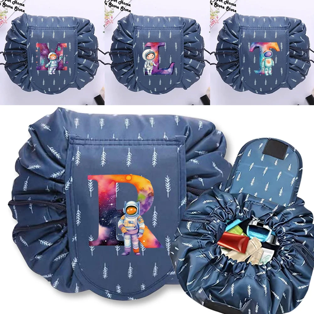 

Women Drawstring Cosmetic Bag Makeup Pouch Portable Toiletries Organizer Bear Astronaut Letter Serise Travel Cosmetic Pouch