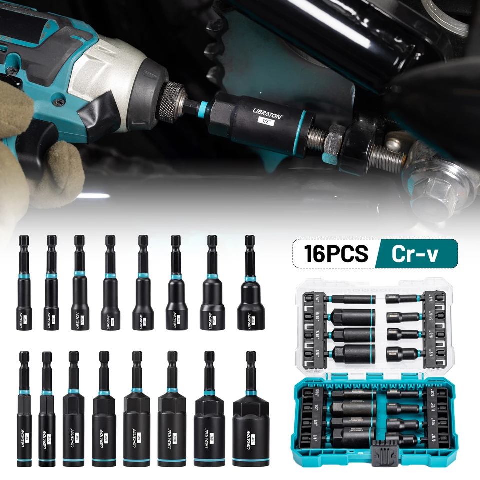 Libraton 31 STKS Magnetische Moer Driver Set, Impact Drill Driver Bit Set 1/4 inch, Metrische en SAE Moer Driver, Schroevendraaier Bits, Impact Socket Adapters, Bit Houder, Quick Release Extensions