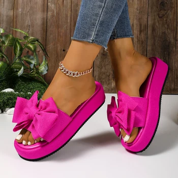 New Summer Round Head Bow Fish Mouth Comfortable Casual Slippers Fashionable Elegant Thick-soled Light Sandals for Women 1