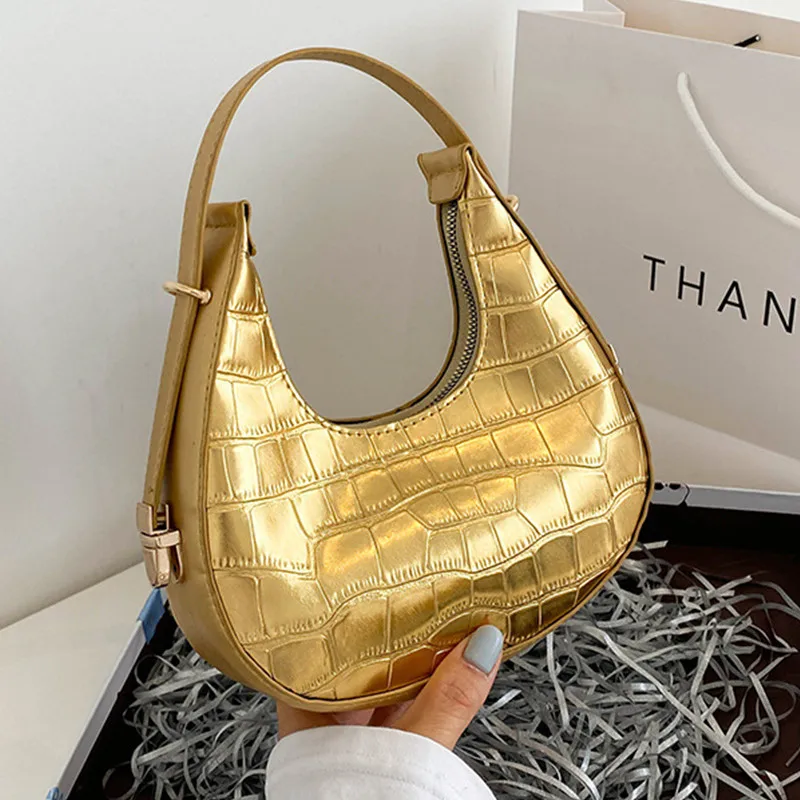 

PU Leather Women Luxury Designer Handbag Purses Fashion Vintage Double Zipper Half Moon Crescent Hobos Shoulder Bags