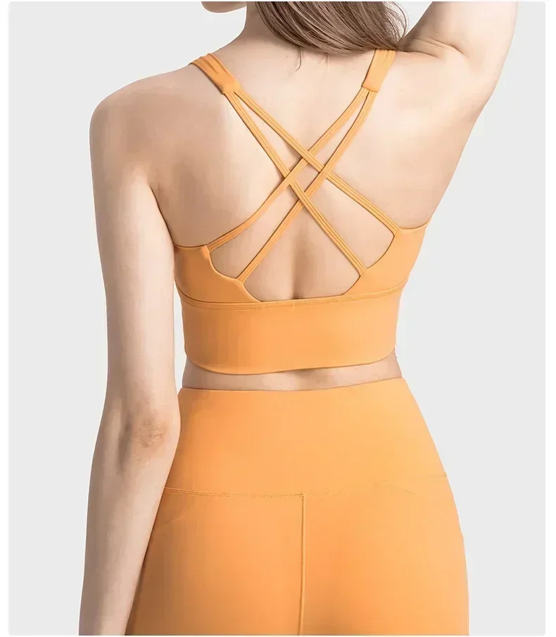 Lemon Women Clothing Yoga Cross-Backless Integrated Fixed Cup Sports Bra Underwear Gym Outdoor Fitness Jogging Sportswear Vest