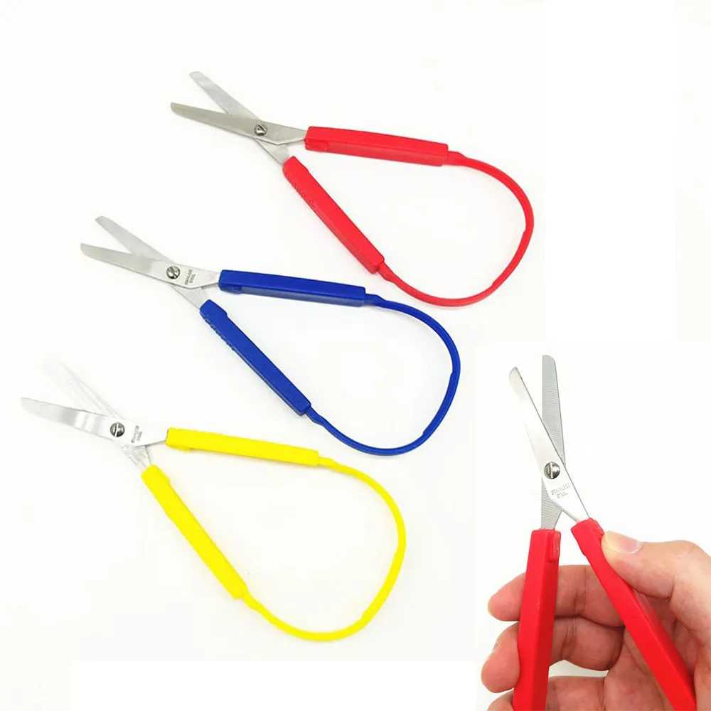 Student Kid Mini Stainless Steel Loop Scissors Colorful Grip DIY Art Craft Paper Cutting Stationery School Home Office  Tool