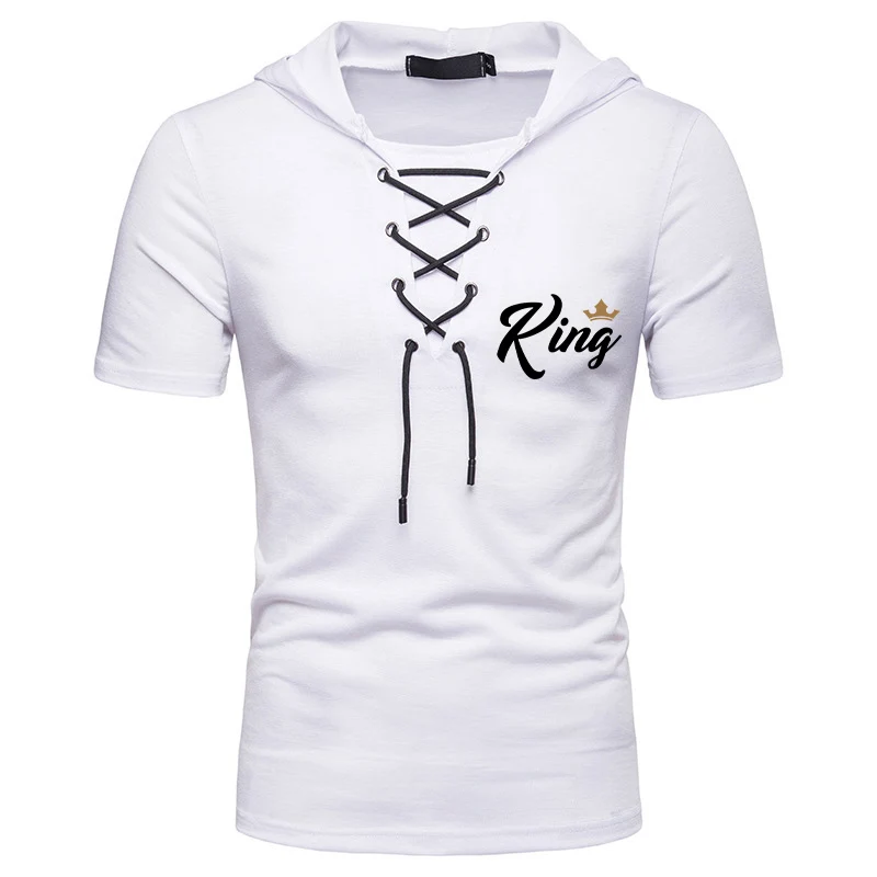

Men's T-Shirts Hooded Drawstring KING Crown Print Summer Short Sleeve Breathable Hot Selling Muscle Casual Tops Shirts Basic Tee