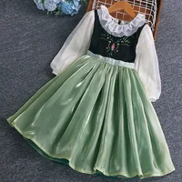Clothing for New Kids Summer 2024 Quality Korean Style Anna Baby Girls One Piece Princess Sundress Dress Up Girl Green Party 1