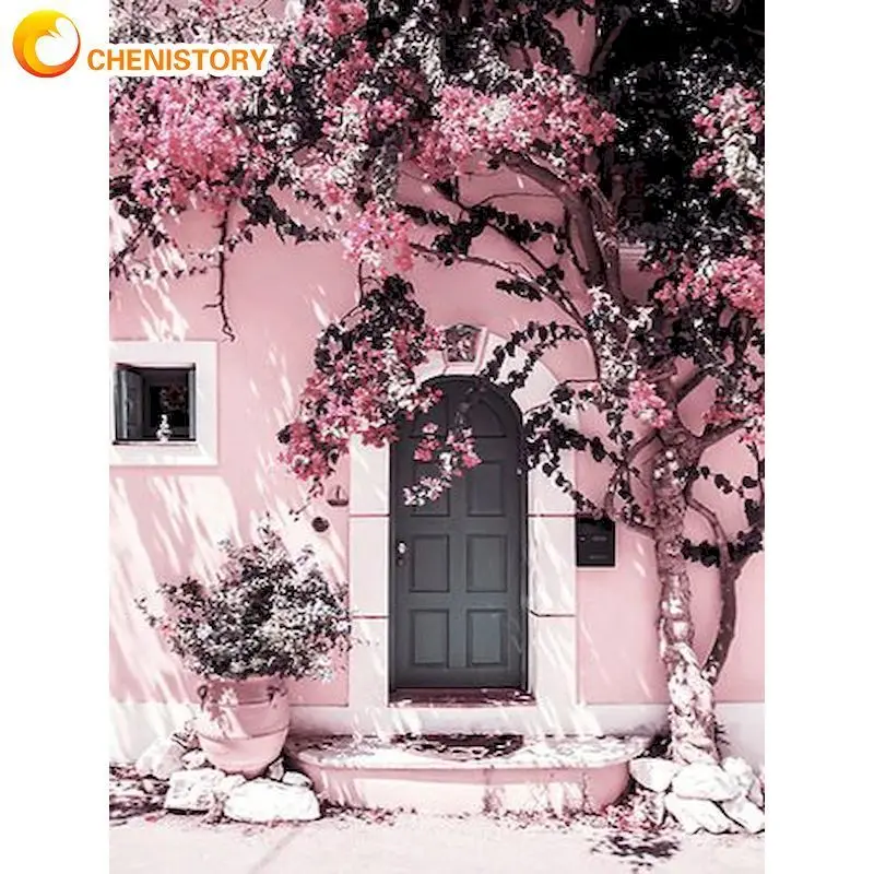 

CHENISTORY Oil Picture By Numbers Crafts Pictures Pink Building By Numberslandscape Painting Numbers Painting Decor