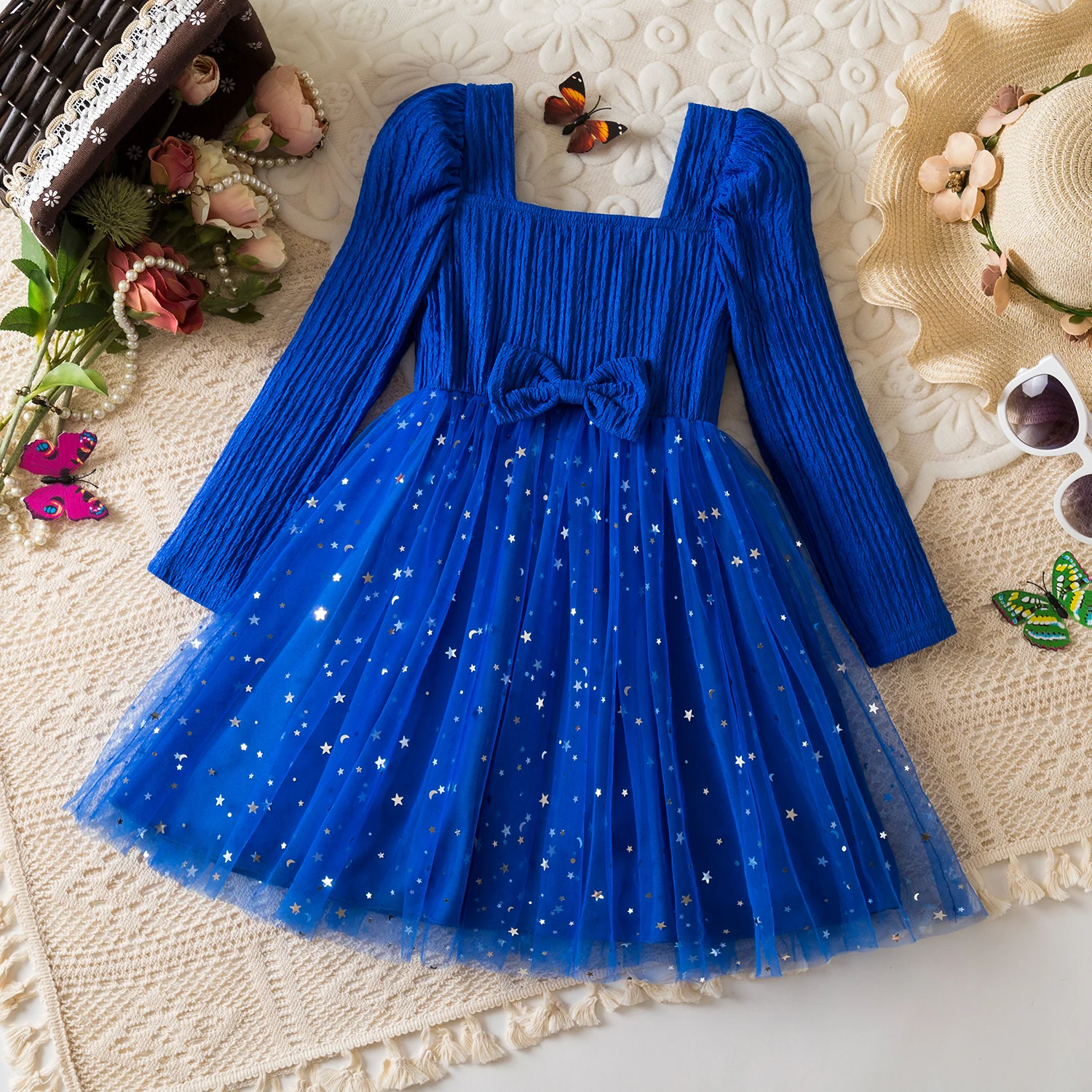 Sequin Girls Princess Party Dresses For 3-8 Yrs Kids Birthday Wedding Evening Prom Gown Spring Fall Long Sleeve Children's Dress