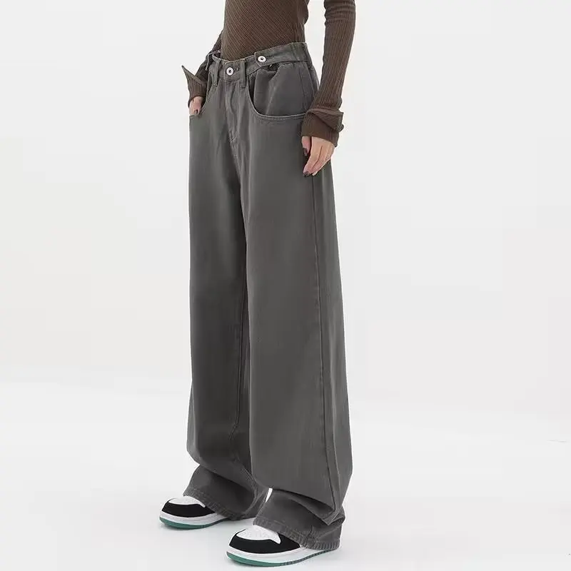 

Осенне-зимние американские винтажные фотокамуфляжные уличные повседневные брюки с высокой талией, мешковатые джинсовые брюки в стиле хип-хоп Y2K