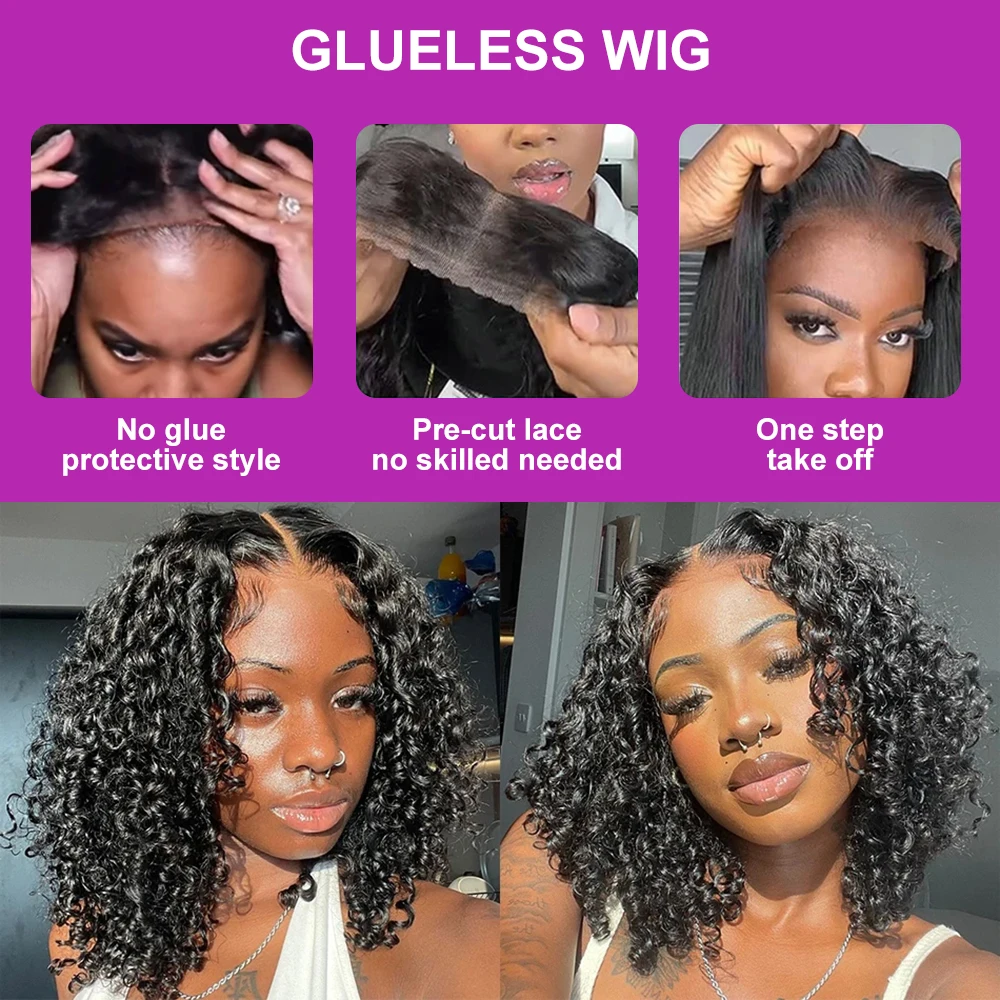 Pre Cut No Glue Water Wave 13x6 Bob Wigs Curly 7x5 Glueless Wig Human Hair Ready To Wear Lace Frontal Wigs For Women Pre Plucked 3
