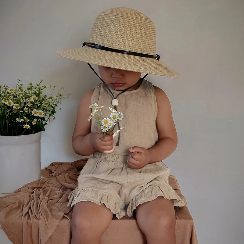 Retro Children's Cotton And Linen Shorts Summer New Kids Casual Loose Elastic Waist Ruffle Linen Short For Boys And Girls TZ174