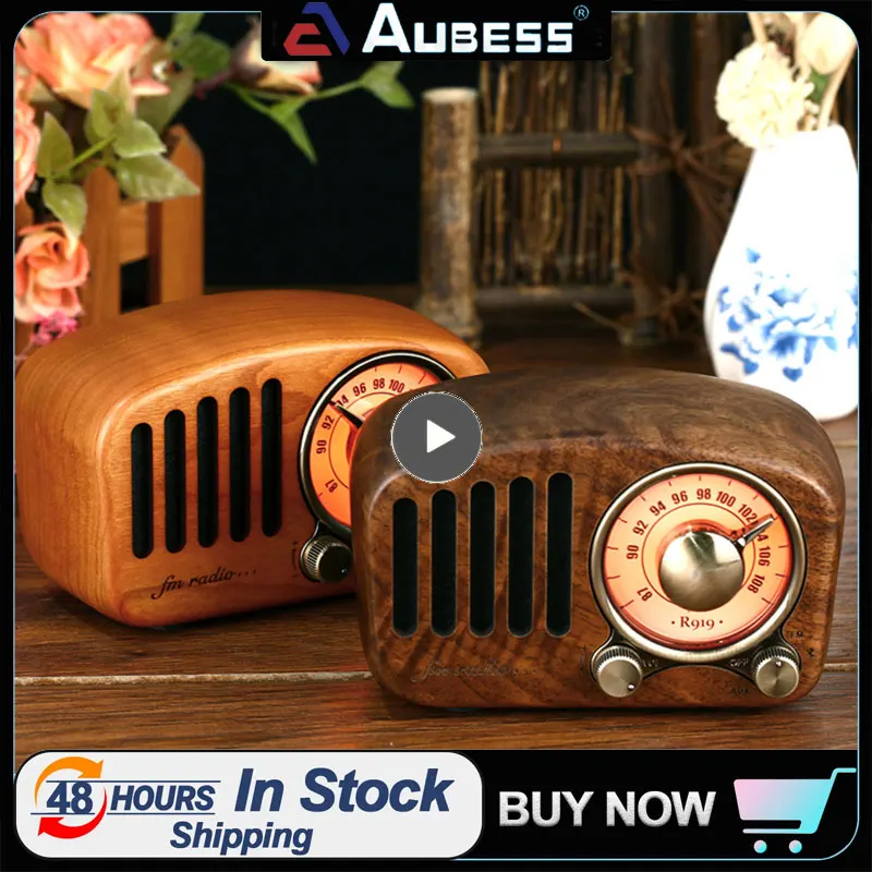 

Retro FM Radio Portable FM Receiver Wooden Bluetooth Speaker Subwoofer TF/USB/Headphones Player Rechargeable Radios For Gift