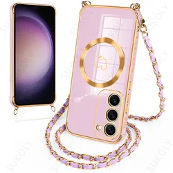 Magnetic Charging Crossbody Lanyard Phone Case for Samsung S24Ultra (PURPLE)