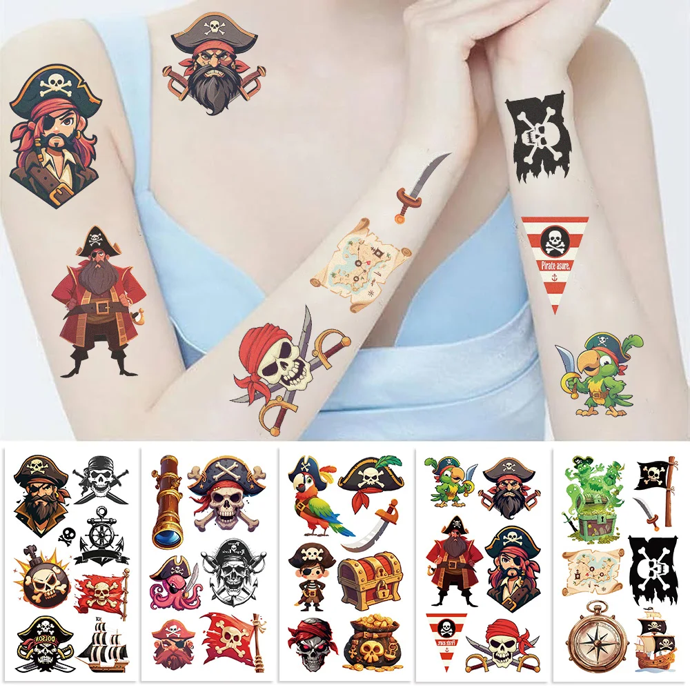 10 Sheets/Set Pirate Temporary Tattoo Stickers Pirate Ship Shower Kids Gift Body Makeup Sticker Tattoos tattoo sticker temporary tattoos makeup stickers