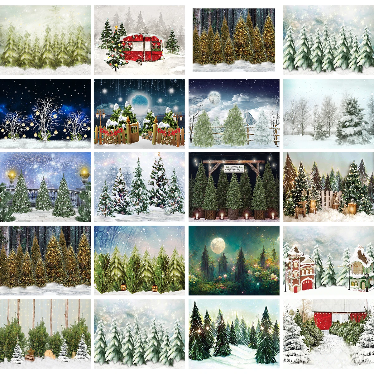 

Winter Snow Forest Backdrops Series-One Mountains Pine Snowflake Reindeer Photography Backgrounds Kids Adult Portrait Props