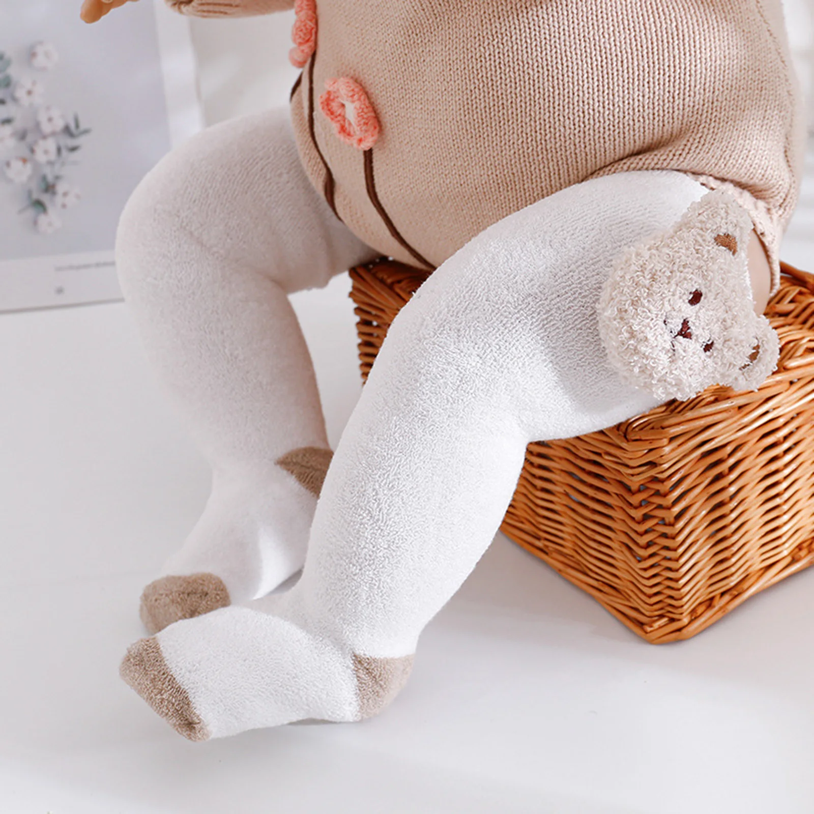 

EWODOS Baby Kids Stockings for Girls Boys Cute Cartoon Bear Toddler Fleece Stockings Fall Winter Warm Infant Babies Socks