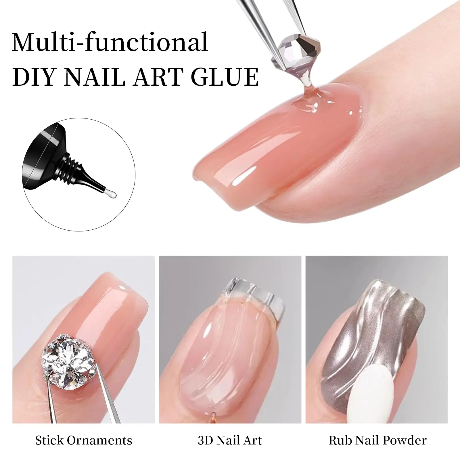 30g Nail Rhinestone Glue for Nails Super Strong Gel Nail Glue for Nail Charm 3D Nails Bling Gel Decoration Gem Nail Art Diamonds 3