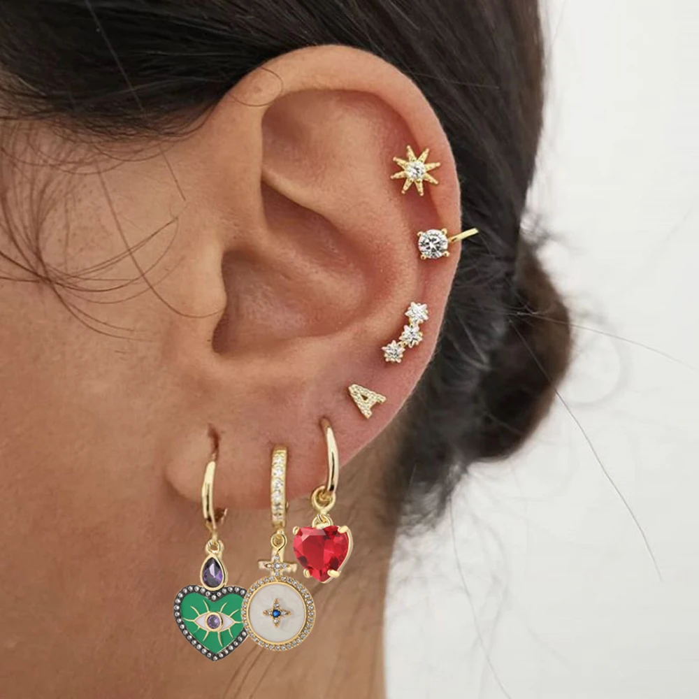 Orecchini A Cerchio Occhio Di Falco Blu Con Zirconi – JIANGYUE (Placcato Oro Rosa, Ottone)
